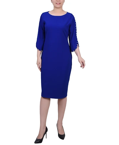 Ny Collection Women's 3/4 Imitation Pearl Detail Petal Sleeve Dress