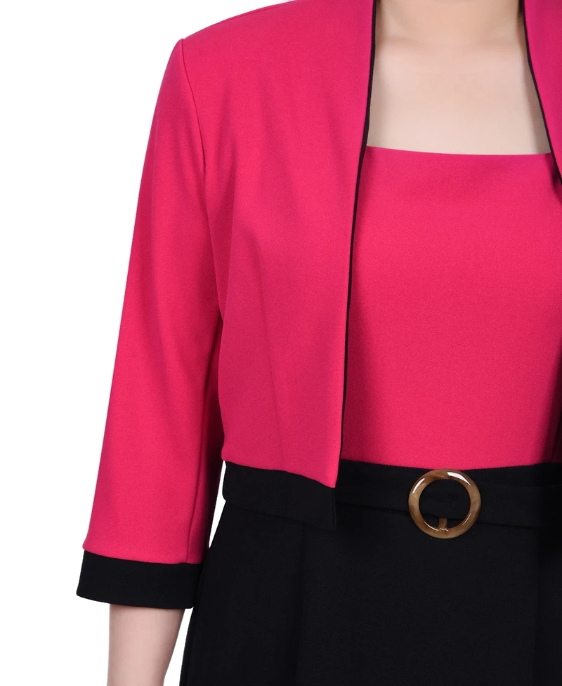 Ny Collection Women's 3/4 Sleeve Colorblocked Dress, 2 Piece Set