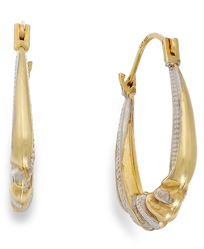 Two-Tone Shrimp Hoop Earrings in 10k Gold