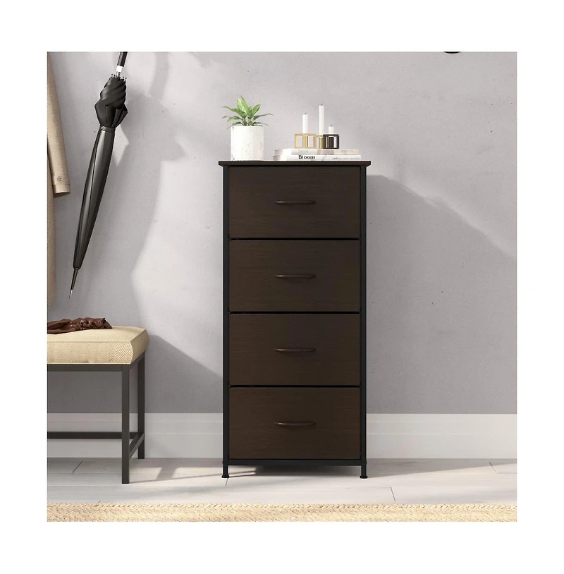 Marley 4 Drawer Storage Dresser With Cast Iron Frame, Wood Top And Easy Pull Engineered Drawers Wooden Handles