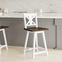 Luther Wooden Modern Farmhouse Swivel Dining Stool With Decorative Carved Back