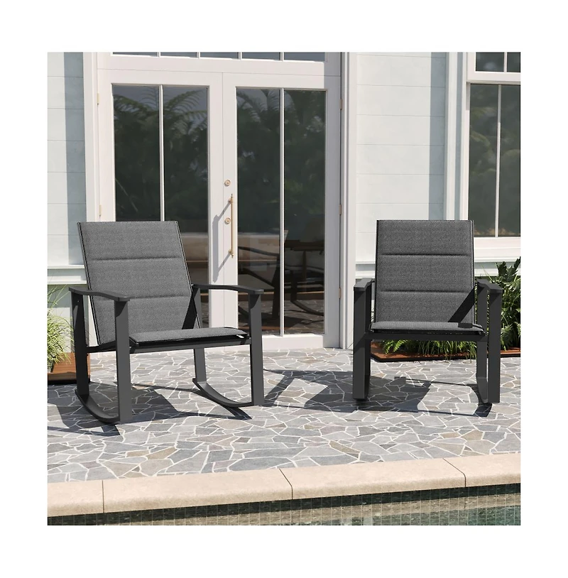 Brevyn Set Of 2 Flex Comfort Outdoor Rocking Chairs With Steel Frames