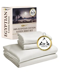 Certified Luxury 100% Egyptian Cotton Sheets, 4 Piece Deep Pocket Bed Sheets Set, Sateen Cooling for Hot Sleepers by California Design Den