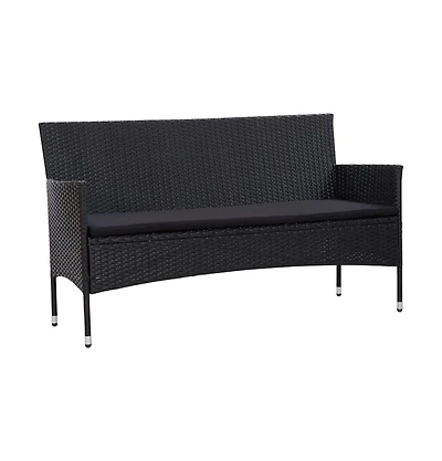 3-Seater Patio Sofa with Cushions Black Poly Rattan
