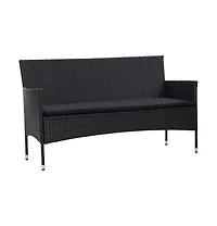 3-Seater Patio Sofa with Cushions Black Poly Rattan