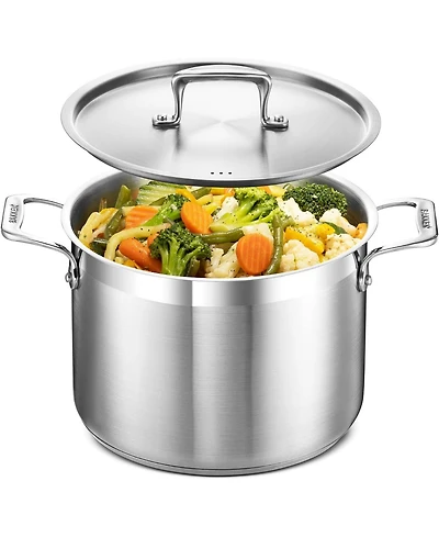 Bakken-Swiss 8-Quart Brushed Stainless Steel Stockpot with Lid – Heavy-Duty Induction Pot with Riveted Handles – Ideal for Soup, Seafood