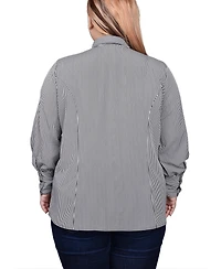 Ny Collection Plus Long Sleeve Crochet Trimmed Blouse