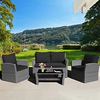 Slickblue 4 Pieces Patio Rattan Furniture Set Sofa Table with Storage Shelf Cushion