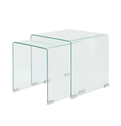 Two Piece Nesting Table Set Tempered Glass Clear