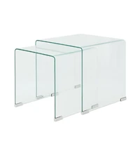 Two Piece Nesting Table Set Tempered Glass Clear