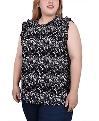 Ny Collection Plus Sleeveless Crepe Top with Chiffon Ruffles