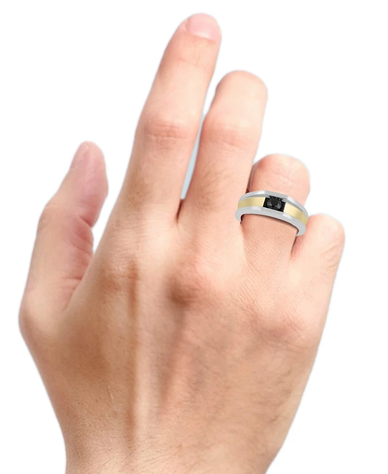 Men's Black Diamond Concave Ring (1/2 ct. t.w.) in Sterling Silver & 14k Gold-Plate