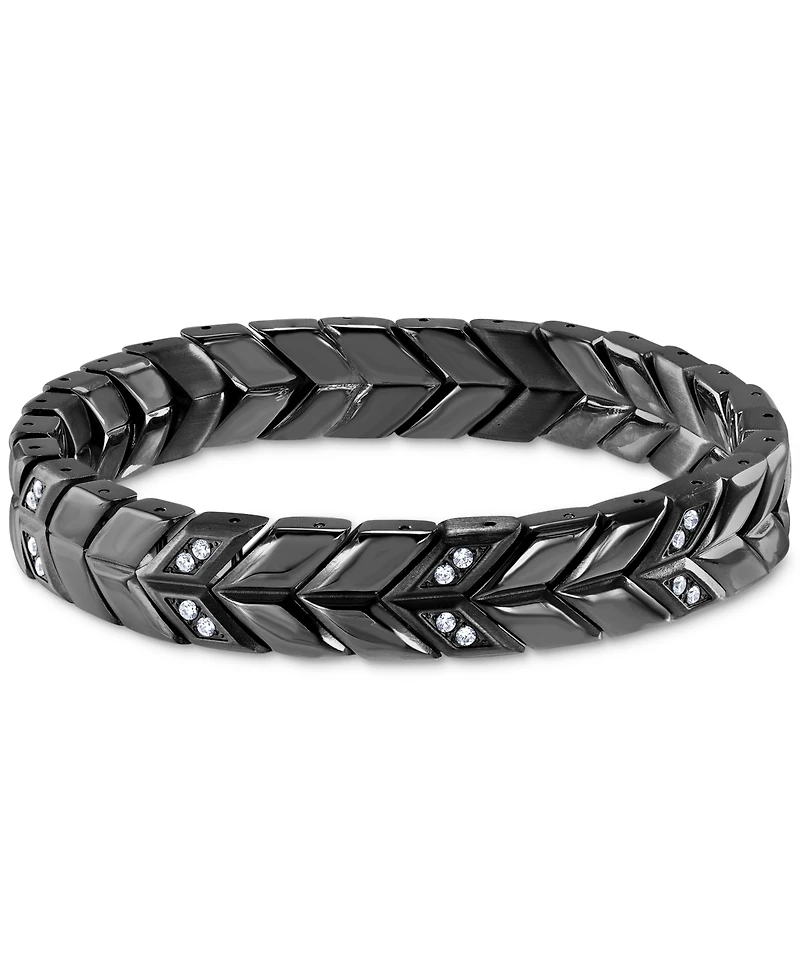 Blackjack Men's Cubic Zirconia Chevron Link Bracelet Stainless Steel