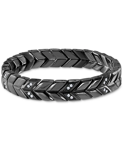 Blackjack Men's Cubic Zirconia Chevron Link Bracelet Stainless Steel