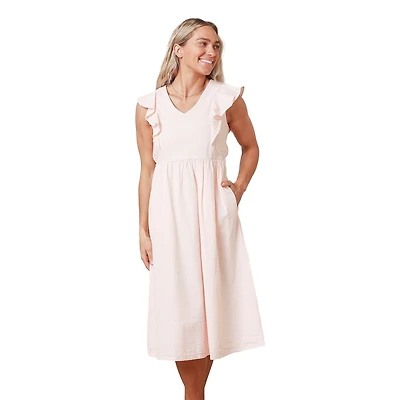 Hope & Henry Women's Flutter Sleeve Seersucker Dress