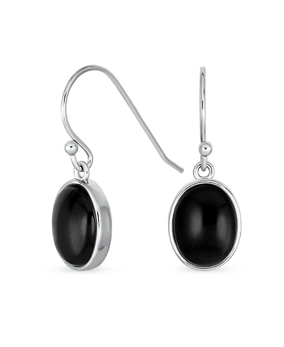 Bling Jewelry Classic Elegant Black Onyx Bezel Set Oval Cabochon Drop Earrings Sterling Silver Wire Fish Hook