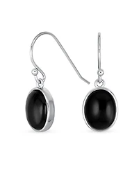 Bling Jewelry Classic Elegant Black Onyx Bezel Set Oval Cabochon Drop Earrings Sterling Silver Wire Fish Hook