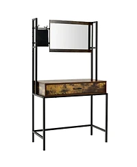 Industrial Vanity Table with 3-Height Adjustable Mirror Bag-Brown