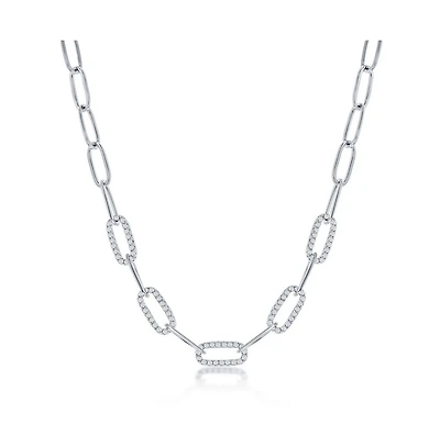 Sterling Silver or Gold Plated Over Sterling Silver 5mm Cz Paperclip Necklace