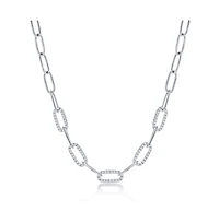 Sterling Silver or Gold Plated Over Sterling Silver 5mm Cz Paperclip Necklace