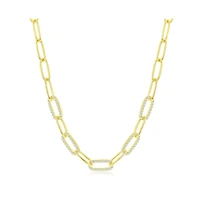 Sterling Silver or Gold Plated Over 5mm Cz Paperclip Necklace