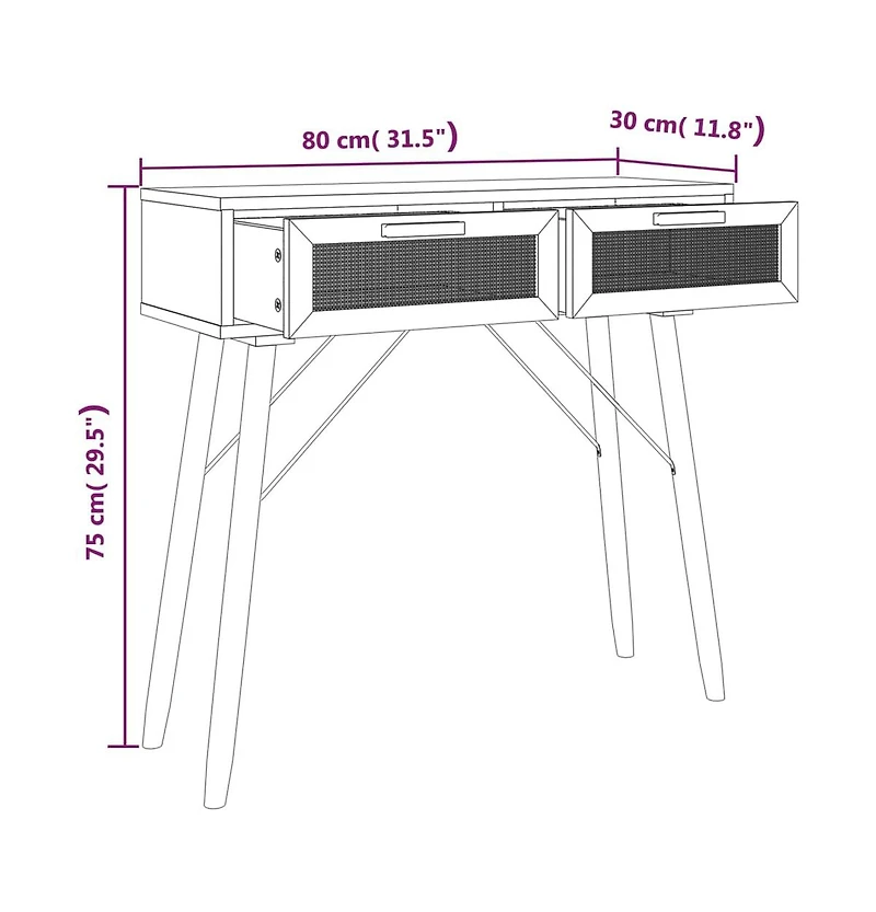 Console Table Brown 31.5"x11.8"x29.5" Solid Wood Pine Natural Rattan