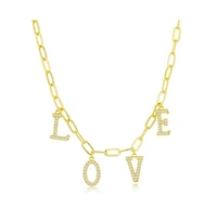 Sterling Silver or Gold Plated Over Cz 'Love' Paperclip Necklace