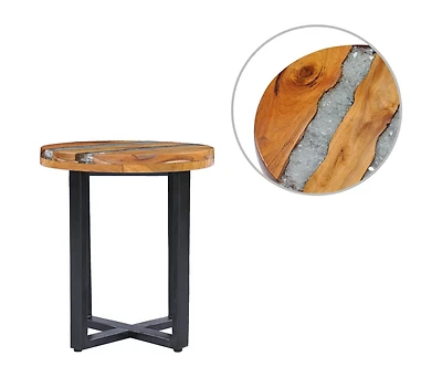 Coffee Table 15.7"x17.7" Solid Teak Wood and Polyresin