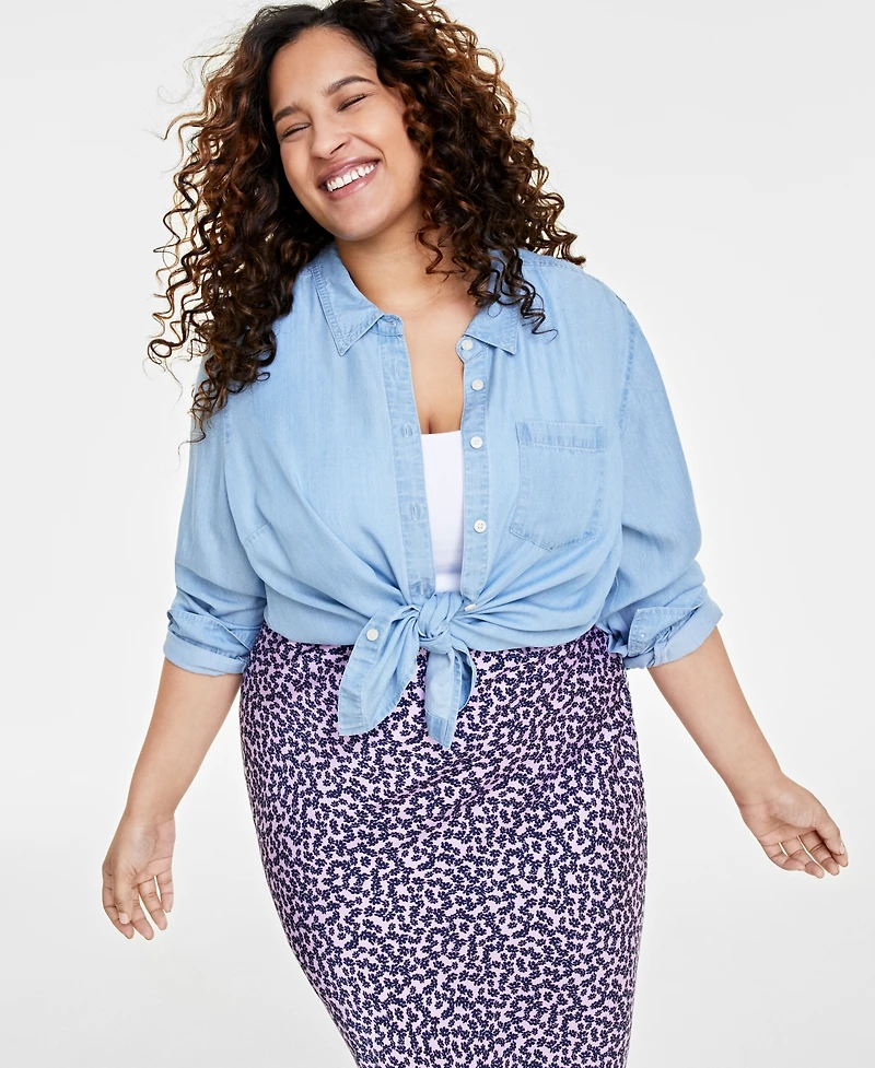 On 34th Plus Size Chambray Shirt, Created for Macy's