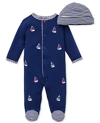 Little Me Baby Boys Sailboat Coverall and Hat, 2 Piece Set