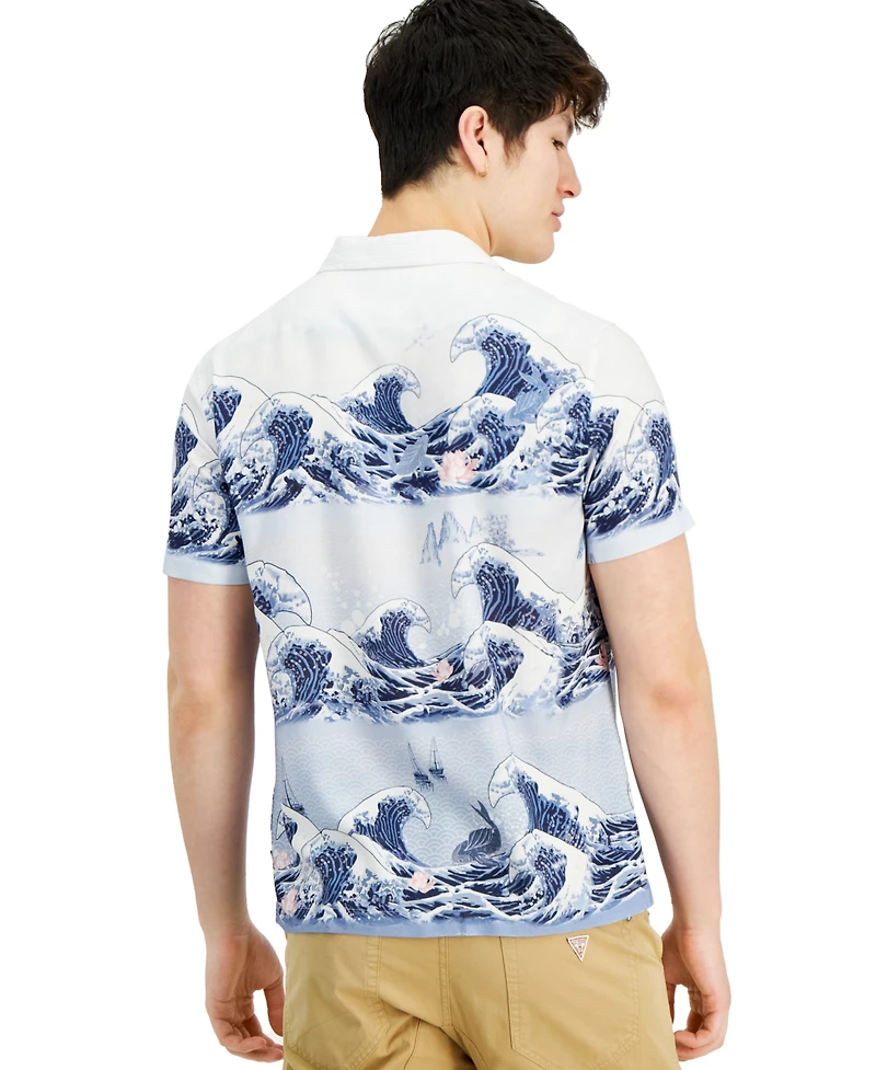 Guess Men's Wave-Print Short-Sleeve Button-Down Shirt
