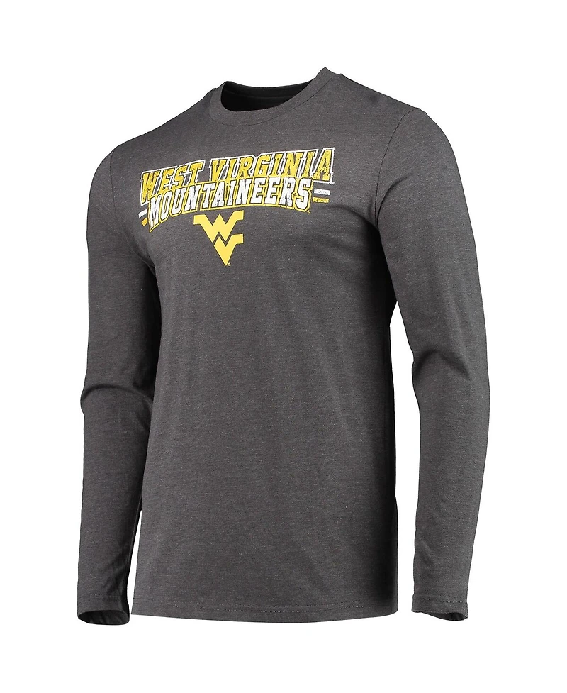 Men's Concepts Sport Navy, Heathered Charcoal Distressed West Virginia Mountaineers Meter Long Sleeve T-shirt and Pants Sleep Set