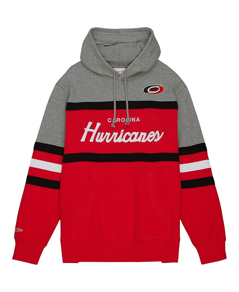 Men's Mitchell & Ness Red, Gray Carolina Hurricanes Head Coach Pullover Hoodie