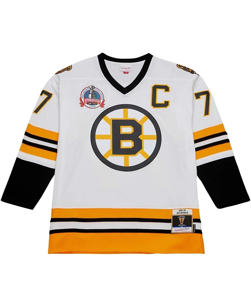 Men's Mitchell & Ness Ray Bourque White Boston Bruins Captain Patch 1989/90 Blue Line Player Jersey