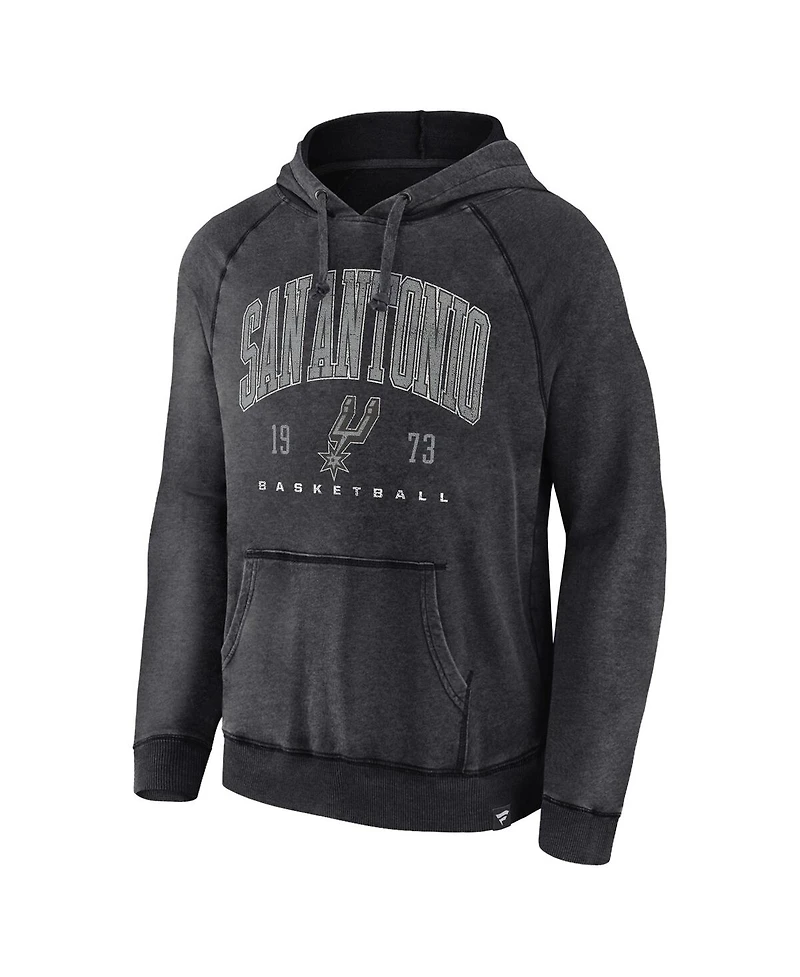 Men's Fanatics Heather Charcoal Distressed San Antonio Spurs Foul Trouble Snow Wash Raglan Pullover Hoodie