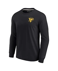Men's and Women's Fanatics Signature Black Pittsburgh Penguins Super Soft Long Sleeve T-shirt