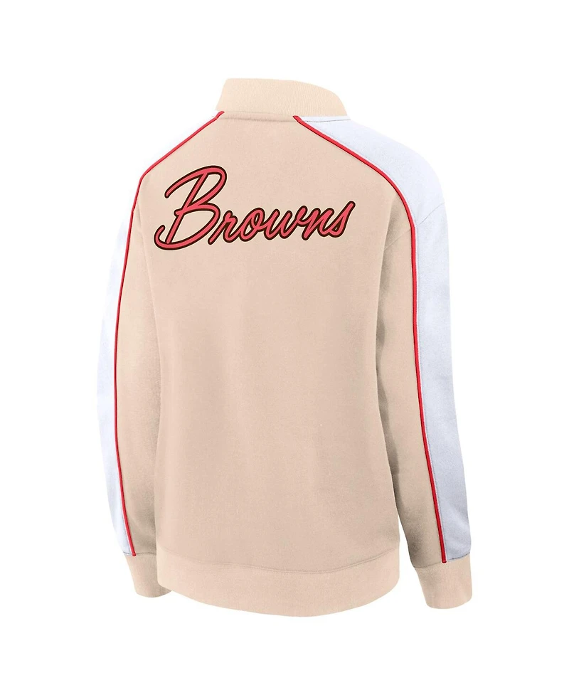 Women's Fanatics Tan Cleveland Browns Lounge Full-Snap Varsity Jacket