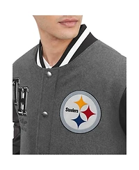 Men's Tommy Hilfiger Heather Gray, Black Pittsburgh Steelers Gunner Full-Zip Varsity Jacket