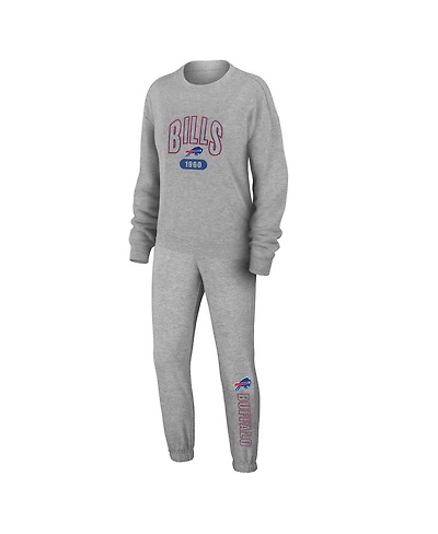 Women's Wear by Erin Andrews Heather Gray Buffalo Bills Knit Long Sleeve Tri-Blend T-shirt and Pants Sleep Set