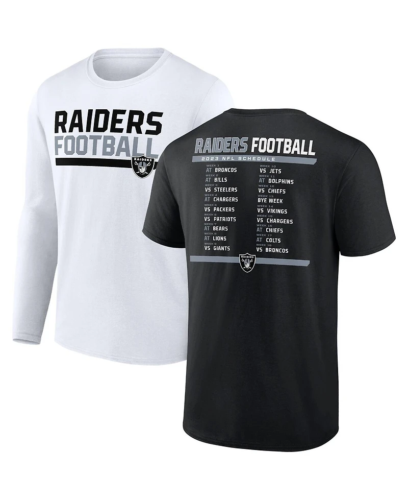 Men's Fanatics Black, White Las Vegas Raiders Two-Pack 2023 Schedule T-shirt Combo Set