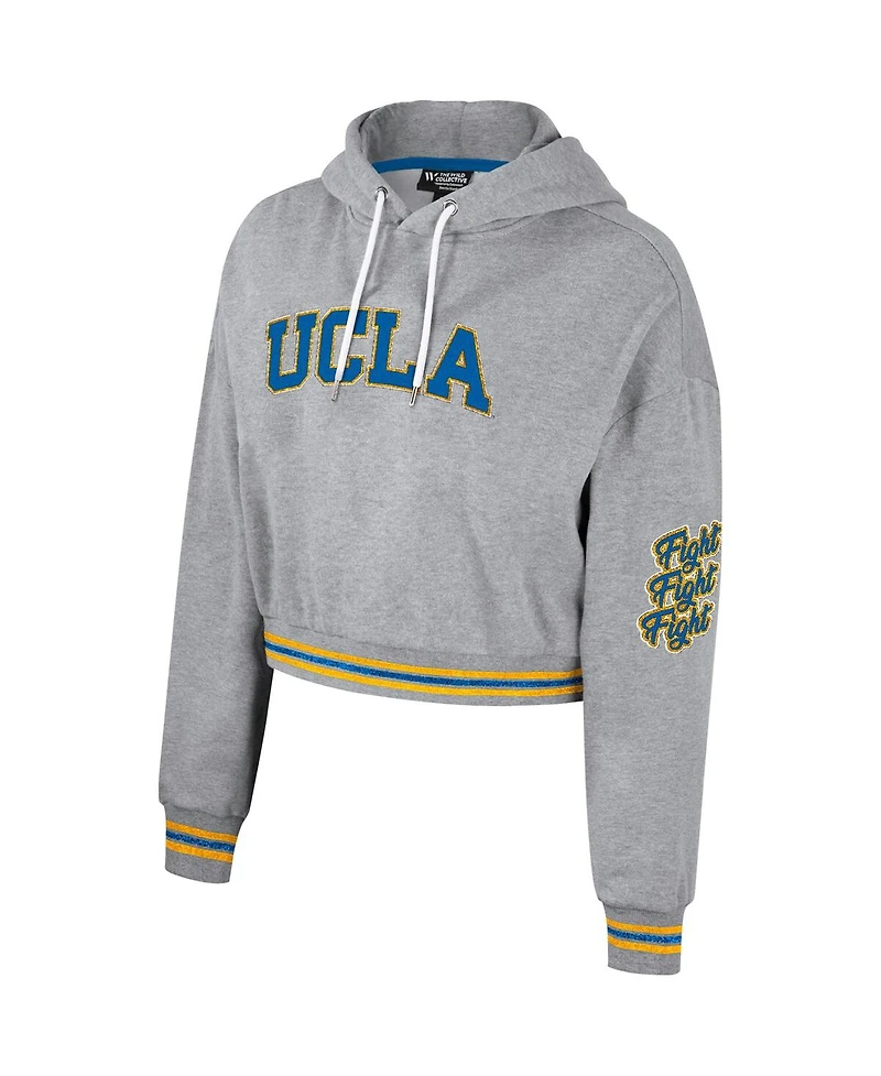 Women's The Wild Collective Heather Gray Distressed Ucla Bruins Cropped Shimmer Pullover Hoodie