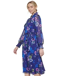 Jessica Howard Women's Printed Tie-Waist Long-Sleeve Dress