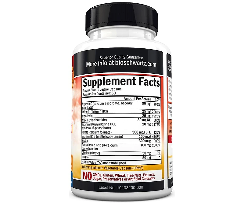 Advanced B-Complex Capsules, Low Carb Diet Support, Bioschwartz, 60ct