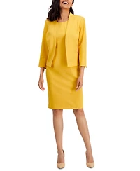 Le Suit Women's Crepe Open Front Jacket & Crewneck Sheath Dress Set, Regular Petite
