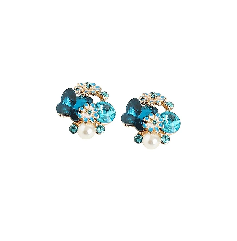 Sohi Women's Blue Embellished Cluster Stud Earrings