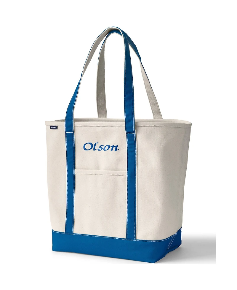 Lands' End Natural 5 Pocket Open Top Long Handle Canvas Tote Bag