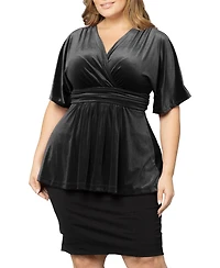 Kiyonna Plus Size Park Avenue Velvet Peplum Top