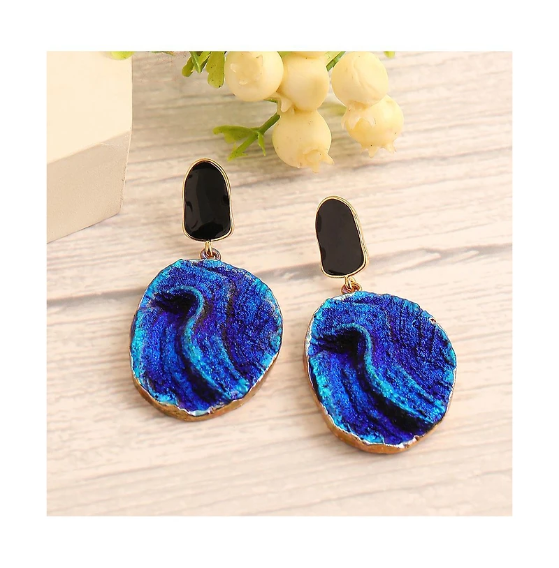 Sohi Women's Blue Textured Circular Drop Earrings