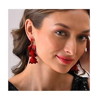 Sohi Women's Red Metallic Petal Drop Earrings