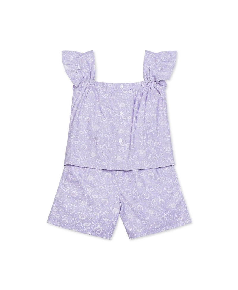 Hope & Henry Baby Girls Flutter Sleeve Faux Top Pull-On Linen Romper